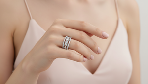 Anillo de Cinco Hileras de Diamantes Redondos de Corte Brillante Natural y Oro de 14K para Mujer |   0.80 Quilates Chapado en Oro - Product Image 6