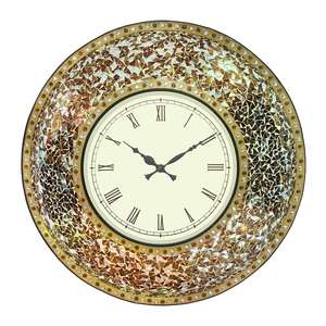 Horloge murale en mosaïque de fer avec cadran blanc, accents de pierre multicolores, horloge murale décorative ronde - Product Image 1