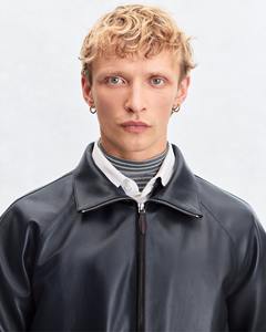 Veste Blouson Homme en Cuir Véritable Bleu Marine avec Fermeture Éclair, Ourlet Côtelé, Col Montant, Décontractée, Automne Hiver, Vêtement d'Extérieur Écologique - Product Image 6