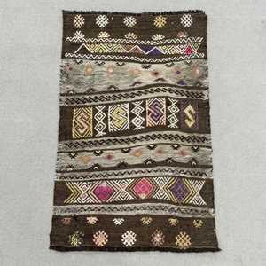 Vintage Turkish Rug, Small 2x3.3 ft (60x100 cm) Rug, <b>Brown</b> Abstract <b>Wool</b> Rug - Product Image 1