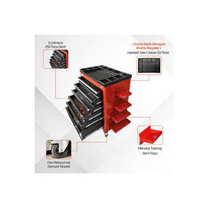 Movable Steel Tool Cart with 6 <b>Lockable</b> Drawers 259 Pieces Black for Workshop Storage - Product Image 3