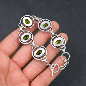 Handmade Lab Created Green <b>Peridot</b> Gemstone <b>Bracelet</b> Sterling Silver Plated Luxury Designer Jewelry 7-8 Wedding Engagement - Product Image 3
