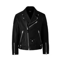 Veste de motard en cuir véritable pour homme LeatherTex, noire, de qualité supérieure, en cuir de vache, pour l'hiver, coupe ajustée, courte, rembourrée en coton épais, col en V, fermeture éclair