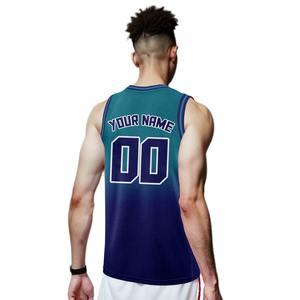 Camiseta de baloncesto con degradado azul-verde azulado personalizada para hombres, mujeres, niños jóvenes, logotipo impreso y nombre del equipo, número, tanque Hop - Product Image 2