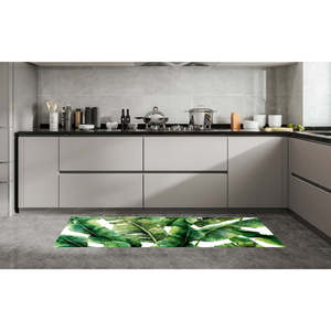 Tappetino Antifatica per Cucina con Motivo Foglie Verdi, 19,6 Pollici X 55 Pollici Tessuto Piatto in PVC per Uso Domestico - Product Image 1