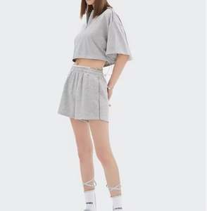 Design décontracté Street Wear femmes gris Fitness Shorts coton éponge épais Baggy Sweat Shorts avec logos - Product Image 5