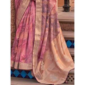 Sari Festivo de Organza con Estampado Digital Rosa Atractivo para Mujer, con Blusa para Ocasiones Especiales - Product Image 4