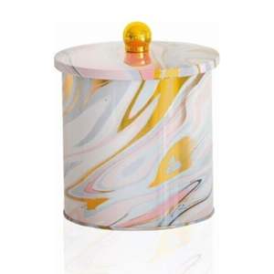 Mango de perilla de 2,1 L, textura de mármol rosa y dorado, Ø 140x150mm, contenedor y almacenamiento de alimentos redondo de metal con estilo - Product Image 1