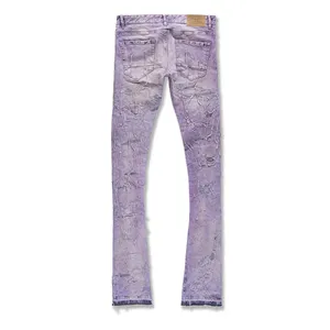 Calças super Streetwear com borla calças justas jeans empilhados para homens