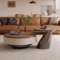 Table basse ronde attrayante, résistante aux taches et facile d'entretien, en bois pour salon