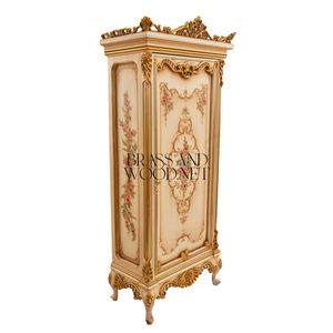 Armoire simple de style français de luxe avec motifs floraux peints à la main et accents de feuille d'or ornée pour le rangement de chambre de palais - Product Image 6