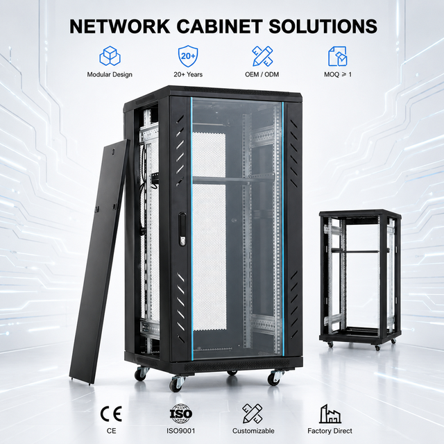 Custom Floor Standing Network Cabinet 19 Inch Server Rack SPCC Steel IP20 Heavy Duty Enclosure Data Center Telecom Room Black