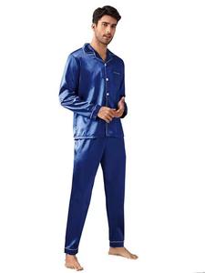 Ensemble pyjama en satin de soie pour hommes, vêtements de nuit, pyjama à manches longues, pantalon, ensemble 2 pièces - Product Image 2