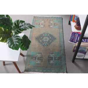 Alfombra Turca Vintage Pequeña de 1.6x3.3 pies, Alfombra Azul Ikat de Lana - Product Image 3