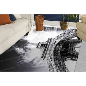 Tapis en laine patchwork coloré Tour Eiffel Paris, écologique, avec support en latex, décoration de salle à manger, poils moyens, tapis doux - Product Image 4