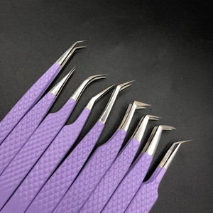 Juego de pinzas para extensión de pestañas con logotipo personalizado de fabricante de muestra gratis, gancho limpiador de cejas, punta de fibra de pestañas - Product Image 1