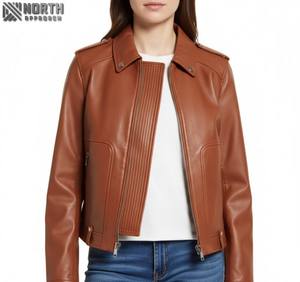 Mesdames coupe-vent femmes à manches longues veste en cuir véritable vente chaude conception unique femmes vestes en cuir pour Street Wear personnalisé - Product Image 1