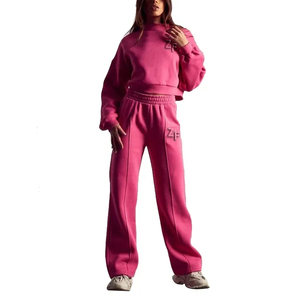 Sudadera de algodón con cuello personalizado y logotipo, ropa deportiva, chándal para mujer, conjunto de 2 piezas para correr, conjunto de chándal en relieve para correr - Product Image 3