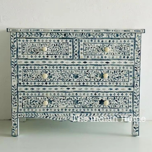 Vente en gros Table de chevet florale en incrustation d'os Meuble de chevet en incrustation d'os Table de chevet noire Meuble de salon d'Inde - Product Image 5