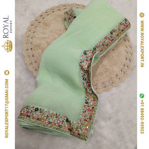 Lanzamiento exclusivo suave Georgette plisado Crush bordado Sari colecciones mayorista por Royal Export en Surat Gujarat - Product Image 5