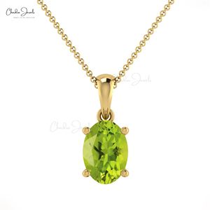 Unique Jewelry Design Single Stone <b>Pendant</b> With 7x5mm Green <b>Peridot</b> Minimalist Chain <b>Pendant</b> in 14k Real Gold Wholesale Supplier - Product Image 6