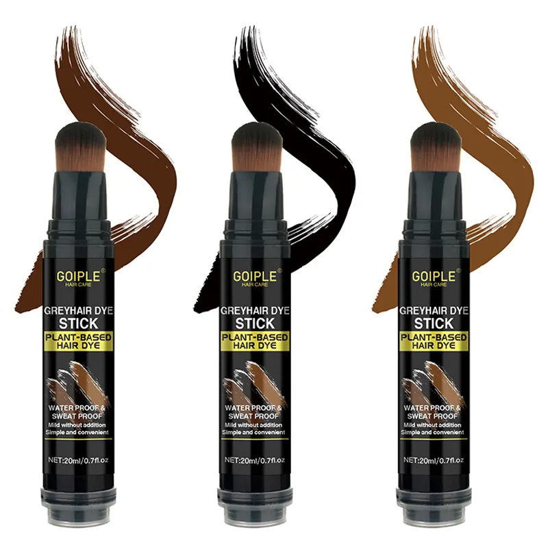 Etiqueta privada Cambio de tinte para el cabello Gris Palo desechable Peluca natural Color de raíz Cepillo de pluma Lavable Raíz negra Retoque para cabello gris
