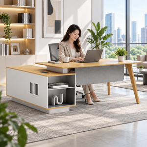 Bureaux de direction modernes pour bureau, poste de travail de manager avec armoire de rangement intégrée et pieds en bois de frêne pour bureau de directeur - Product Image 3