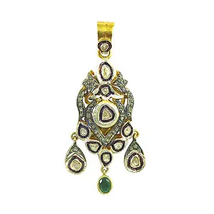 Collier Pendentif Émeraude Plaqué Or Style Vintage, Motif Géométrique Numérique, Diamant Principal, Cadeau Tendance - Product Image 1