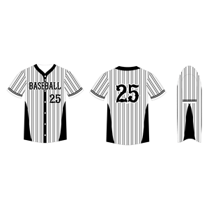 Maillots de baseball imprimés par sublimation à rayures fines et boutons complets, fabriqués en tissu maillé 100 % polyester avec votre propre logo personnalisé - Product Image 4