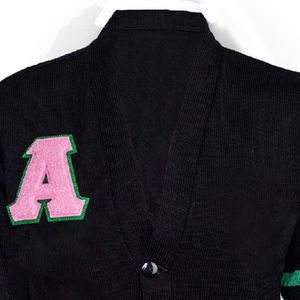   Cardigan personnalisé avec logo de sororité AKA, col en V, pour femmes, en tricot côtelé, broderie universitaire, viscose et coton, style universitaire, tricoté, décontracté - Product Image 6