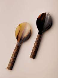 Nouveauté CORNE naturelle Salade Servir Avec Long Manche Dernières Ustensiles De Cuisine Salade Servir Cuillère Et Fourchette Corne Naturelle Vaisselle - Product Image 5