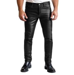 Pantalon en cuir décontracté de style dernier cri pour hommes, meilleure qualité, toile respirante, taille moyenne, délavé foncé, en vente à bas prix - Product Image 4
