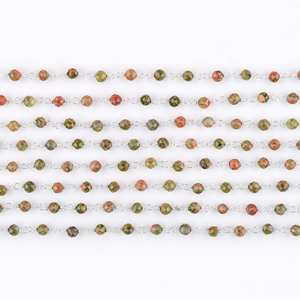 Cuentas redondas facetadas de unakita natural, cadena de Rosario de Plata de Ley 925, cadena de eslabones con cuentas de piedra de unakita natural para - Product Image 5