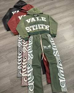 Sudadera con capucha de algodón orgánico personalizada para hombres, ropa de calle hecha jirones, costura de retazos, sudaderas con capucha de esqueleto bordadas, conjuntos a granel - Product Image 6