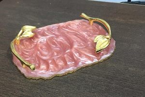 Latest Design Resin Serving <b>Tray</b> Snacks Serving <b>Tray</b> Golden Metal Leaf Design Handle for Home <b>Kitchen</b> Office Gifting on Sale - Product Image 3