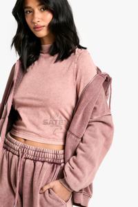 Nouveauté 2025, survêtement zippé de haute qualité, délavé à l'acide, pour femmes, décontracté, à capuche, hiver, strass, look usé, élégant - Product Image 2