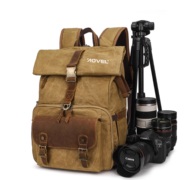 Retro Camera Bag Outdoor Professional Waterproof Canvas Camera Bag for Mirrorless Cameras and Laptops