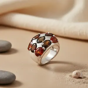 Romantische 925 zilveren granaat edelsteenring voor dames, cocktailstijl, smaragd peervormige diamanten, rhodium verguld 10K goud, voor beloften - Product Image 2