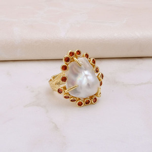 Cz & perle d'eau douce pierres précieuses artisanat anneaux bijoux plaqué or broche réglage réglable pierre naturelle Vintage Boho bijoux - Product Image 5