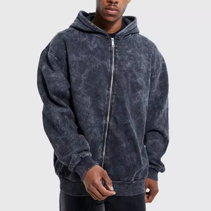 Custom Streetwear Hip Hop Zipper Blank Vintage 100% High Quality Cotton Heavyweight <b>Zip</b>-up Embroidered Acid Wash Oversized - Product Image 2