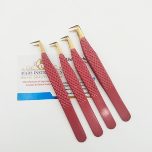 Pinzas de 90 grados de alta calidad, extensión de pestañas, estilo bota, pinzas largas para pestañas, Color rojo con punta dorada, pinzas de volumen - Product Image 3