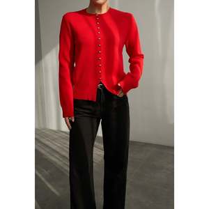 <b>Red</b> Buttoned Knit <b>Cardigan</b> - Product Image 1