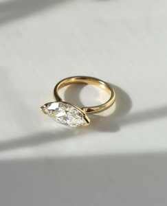 12x6mm Marquesa Corte Blanco CZ Anillo de compromiso Solitario Banda de oro Anillo de promesa delicado - Product Image 4