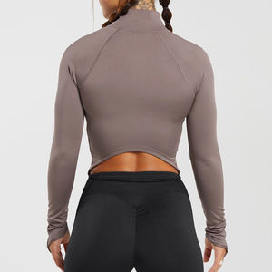 Vêtements de sport Veste de sport à fermeture éclair pour dames avec poche à manches longues Slim Fit Femmes Fitness Yoga Gym Wear - Product Image 2