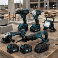 Kit combiné d'outils électriques sans fil 5-en-1 20V sans balais pour chantier de construction et site industriel avec 2 batteries Li-ion