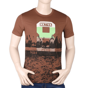 Camiseta estampada de manga corta con cuello redondo para hombre - Marrón - Product Image 2
