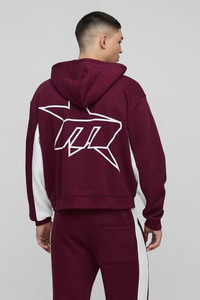 Nouveau design Bourgogne Oversize Boxy Fit Star Panelled Zip Up Through Hoodi pour hommes coton mélangé les plus vendus hommes Hoodies - Product Image 2