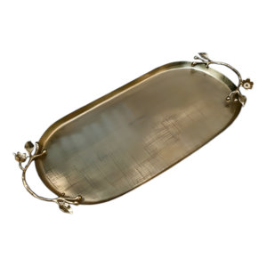 Hot Selling Decorative Aluminium <b>Gold</b> <b>Serving</b> <b>Tray</b> With Floral Handle in Wholesale Price From India - Product Image 1