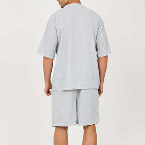 Ensemble T-shirt et short de sport d'été pour homme, tissu tricoté respirant, noir, manches courtes, polyester/coton, OEM - Product Image 2