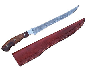 Couteau à désosser et à fileter de chef en acier Damas fait main sur mesure OEM, manche en bois, lame dentelée, lame à changement rapide, qualité industrielle - Product Image 1